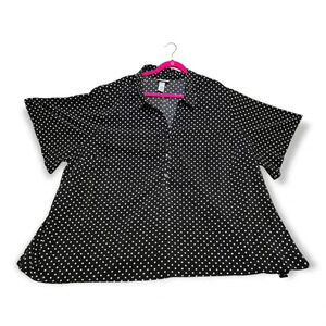 Catherines Womens Black Star Short Sleeve Popover Blouse Plus Sz 4x 30/32W Retro